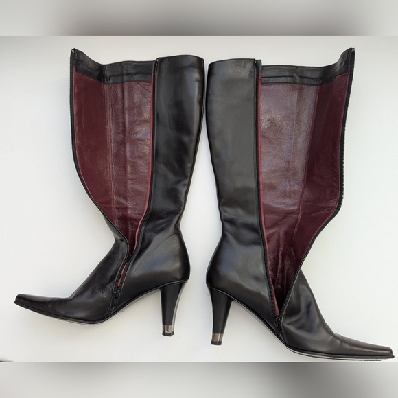 Sofia Italy Sleek Black Knee-High, Square-Toe Boots w/Silver Wrap Around 3" Heel - Picture 4 of 16